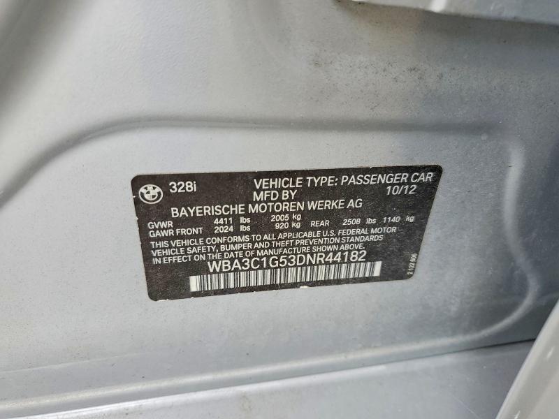 2013 Bmw 328 მანქანა იყიდება აუქციონზე, vin: WBA3C1G53DNR44182, აუქციონის ნომერი: 58037606