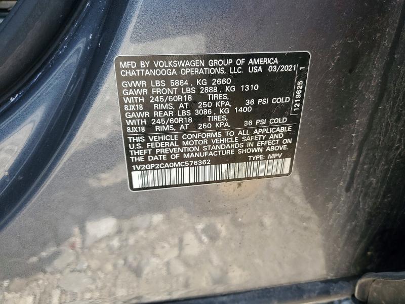 Продаж на аукціоні авто 2021 Volkswagen Atlas, vin: 1V2GP2CA0MC576362, номер лоту: 57064696