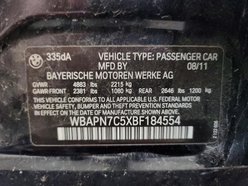 56874336 :رقم المزاد ، WBAPN7C5XBF184554 vin ، 2011 Bmw 335 مزاد بيع