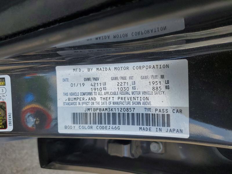 Aukcja sprzedaży 2019 Mazda 3, vin: JM1BPBAM3K1120857, numer aukcji: 56347096