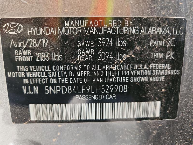 55194576 :رقم المزاد ، 5NPD84LF9LH529908 vin ، 2020 Hyundai Elantra مزاد بيع