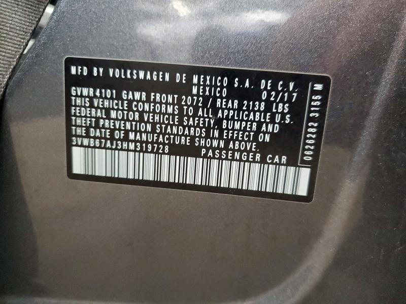 2017 Volkswagen Jetta მანქანა იყიდება აუქციონზე, vin: 3VWB67AJ3HM319728, აუქციონის ნომერი: 56804076