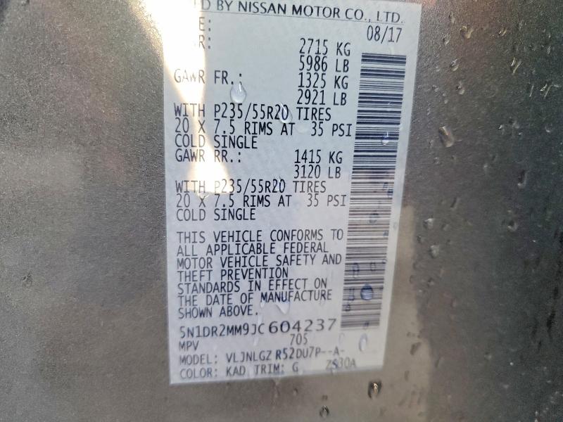 57814896 :رقم المزاد ، 5N1DR2MM9JC604237 vin ، 2018 Nissan Pathfinder مزاد بيع