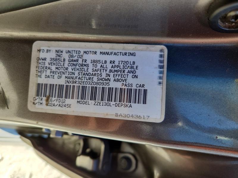 Продаж на аукціоні авто 2003 Toyota Corolla, vin: 1NXBR32E03Z080935, номер лоту: 55802606