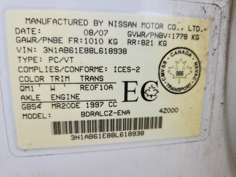 57024976 :رقم المزاد ، 3N1AB61E88L618938 vin ، 2008 Nissan Sentra مزاد بيع