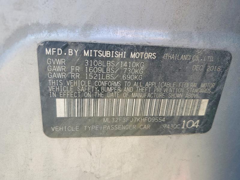 2019 Mitsubishi Mirage მანქანა იყიდება აუქციონზე, vin: ML32F3FJ7KHF09554, აუქციონის ნომერი: 56799506