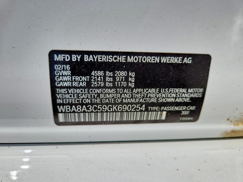 Aukcja sprzedaży 2016 Bmw 320, vin: WBA8A3C59GK690254, numer aukcji: 54939826