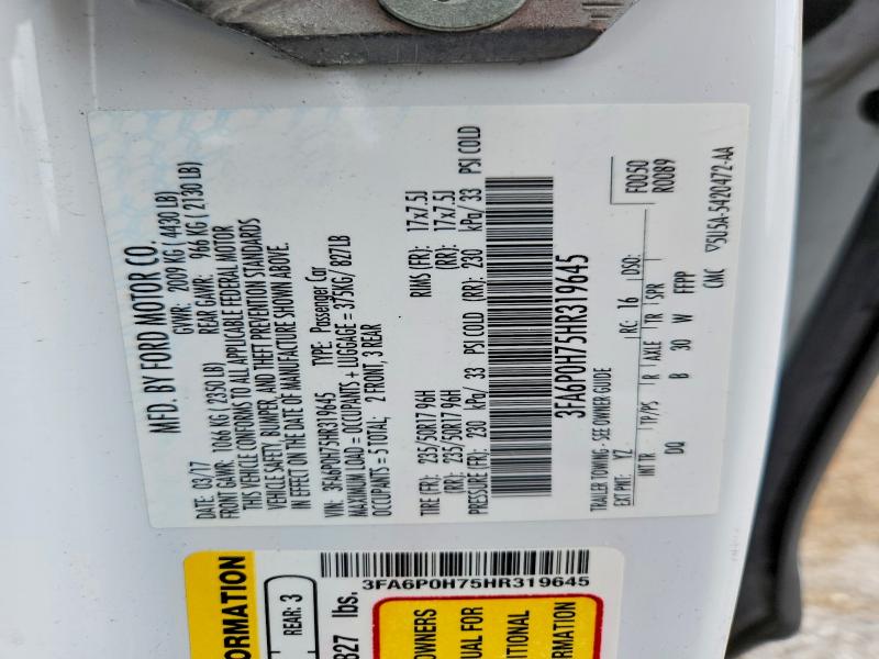 Aukcja sprzedaży 2017 Ford Fusion, vin: 3FA6P0H75HR319645, numer aukcji: 58519636