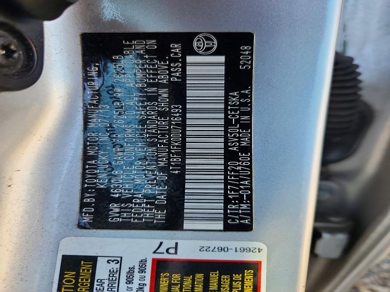 58520616 :رقم المزاد ، 4T1BF1FK0DU716493 vin ، 2013 Toyota Camry مزاد بيع
