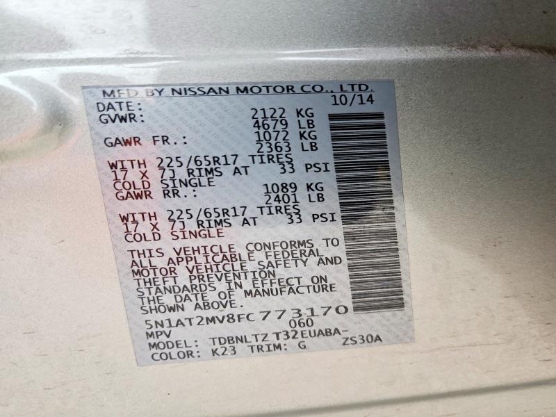 54983486 :رقم المزاد ، 5N1AT2MV8FC773170 vin ، 2015 Nissan Rogue مزاد بيع