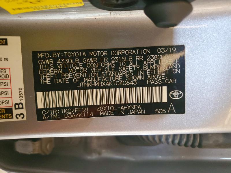 55976536 :رقم المزاد ، JTNKHMBX4K1040643 vin ، 2019 Toyota C-hr مزاد بيع
