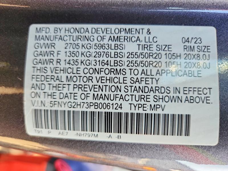 Продаж на аукціоні авто 2023 Honda Pilot, vin: 5FNYG2H73PB006124, номер лоту: 56076706