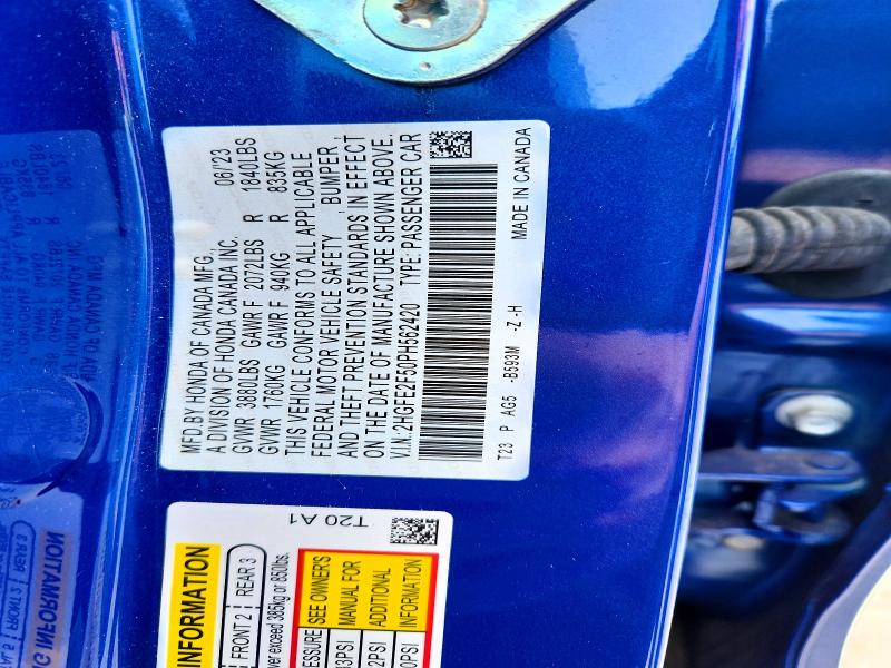 Продажа на аукционе авто 2023 Honda Civic, vin: 2HGFE2F50PH562420, номер лота: 56570296
