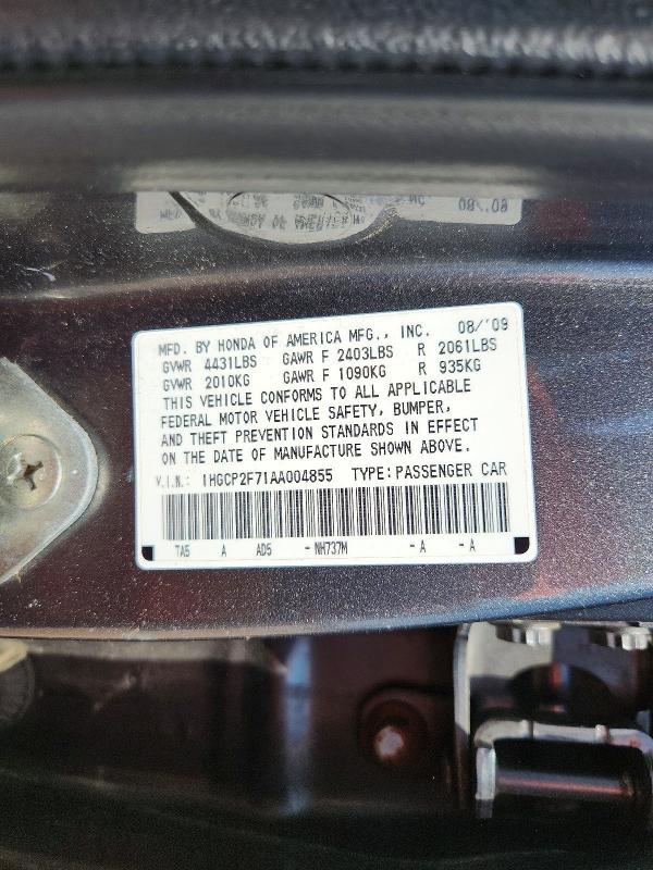Продаж на аукціоні авто 2010 Honda Accord, vin: 1HGCP2F71AA004855, номер лоту: 56272626