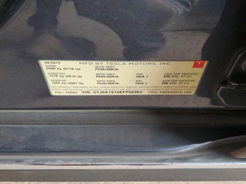 2014 Tesla Model S მანქანა იყიდება აუქციონზე, vin: 5YJSA1S10EFP50363, აუქციონის ნომერი: 58306286