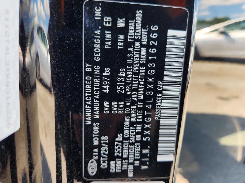 55222256 :رقم المزاد ، 5XXGT4L3XKG316266 vin ، 2019 Kia Optima مزاد بيع