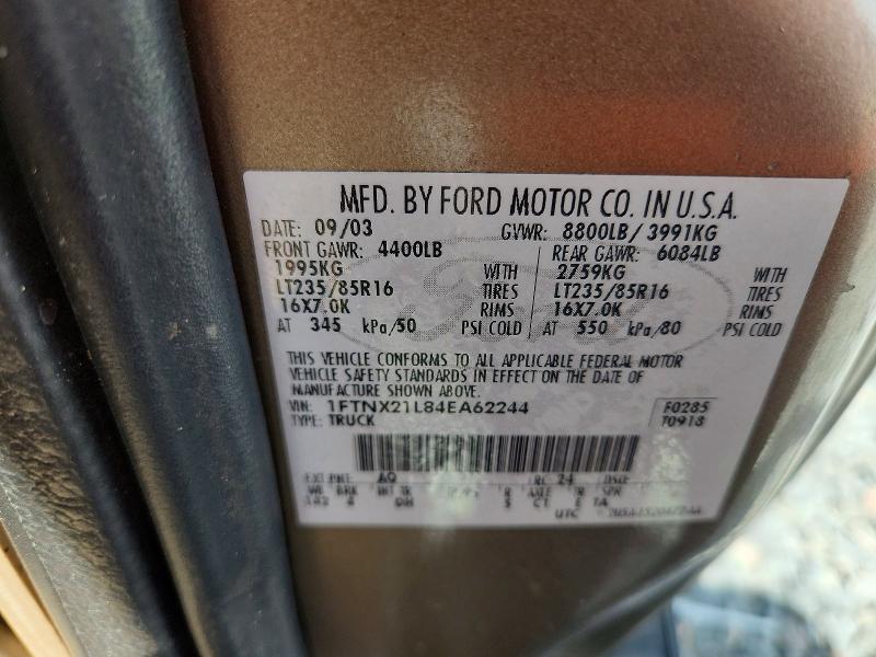 2004 Ford F250 მანქანა იყიდება აუქციონზე, vin: 1FTNX21L84EA62244, აუქციონის ნომერი: 57060316
