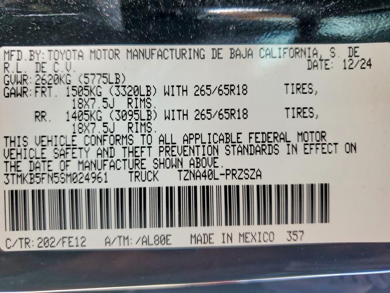 Продаж на аукціоні авто 2025 Toyota Tacoma, vin: 3TMKB5FN5SM024961, номер лоту: 55980586