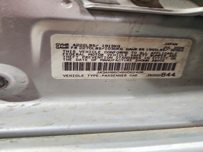 2006 Mitsubishi Lancer მანქანა იყიდება აუქციონზე, vin: JA3AH86CX6U062406, აუქციონის ნომერი: 55655086
