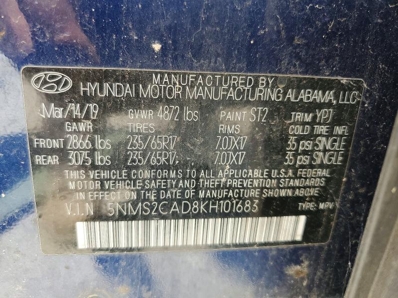 Aukcja sprzedaży 2019 Hyundai Santa Fe, vin: 5NMS2CAD8KH101683, numer aukcji: 56818186