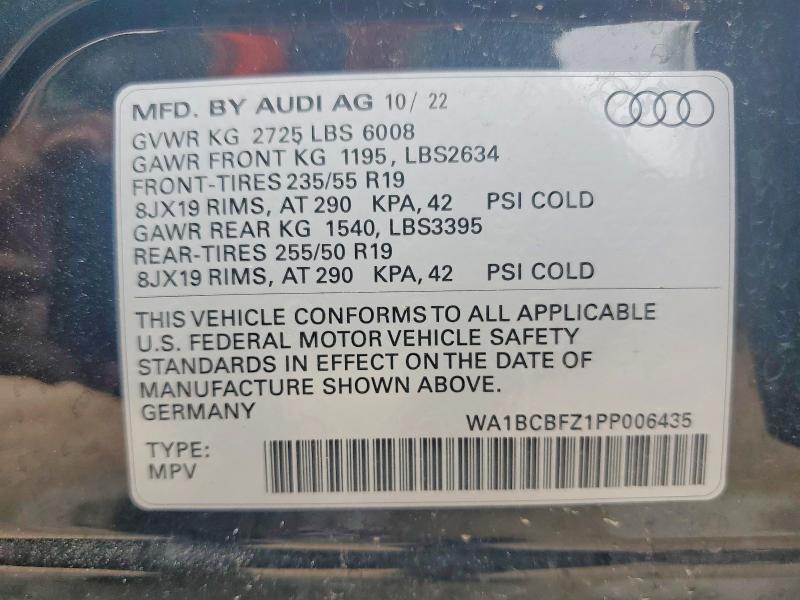 2023 Audi Q4 E-tron მანქანა იყიდება აუქციონზე, vin: WA1BCBFZ1PP006435, აუქციონის ნომერი: 57402306