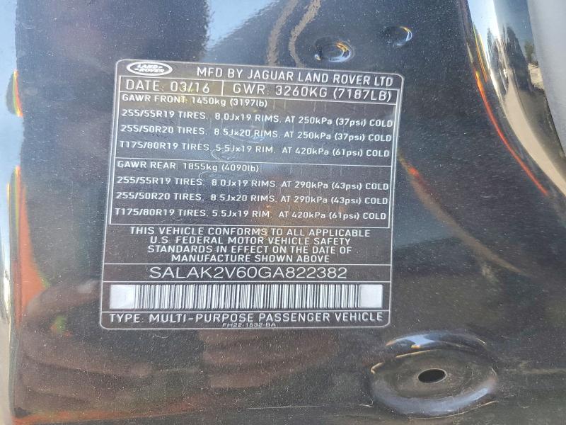 Aukcja sprzedaży 2016 Land Rover Lr4, vin: SALAK2V60GA822382, numer aukcji: 58418956