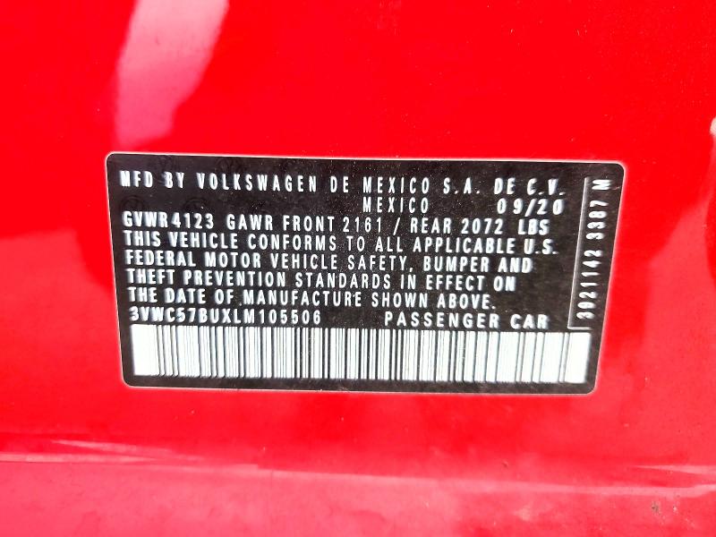 2020 Volkswagen Jetta მანქანა იყიდება აუქციონზე, vin: 3VWC57BUXLM105506, აუქციონის ნომერი: 56590546