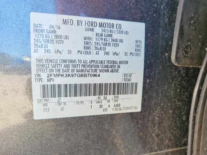 Продажа на аукционе авто 2016 Ford Edge, vin: 2FMPK3K97GBB70964, номер лота: 58068266