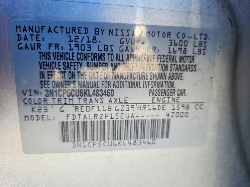 Продаж на аукціоні авто 2019 Nissan Kicks, vin: 3N1CP5CU6KL483460, номер лоту: 55341596