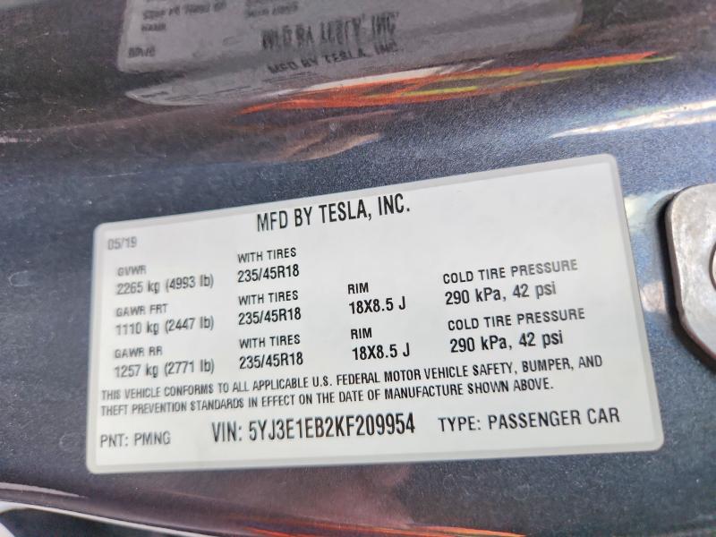 Продажа на аукционе авто 2019 Tesla Model 3, vin: 5YJ3E1EB2KF209954, номер лота: 57507526