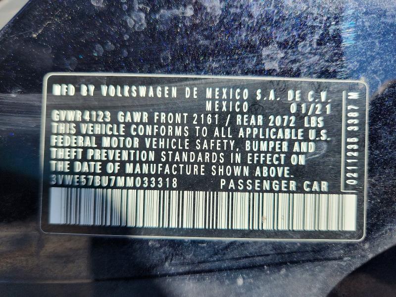 56988816 :رقم المزاد ، 3VWE57BU7MM033318 vin ، 2021 Volkswagen Jetta مزاد بيع