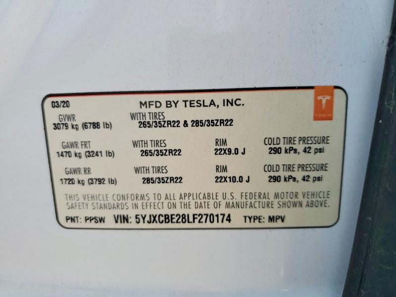 Продажа на аукционе авто 2020 Tesla Model X, vin: 5YJXCBE28LF270174, номер лота: 54734866