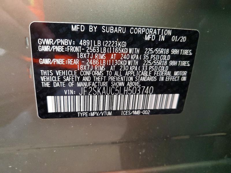 56526516 :رقم المزاد ، JF2SKAUC5LH503740 vin ، 2020 Subaru Forester مزاد بيع