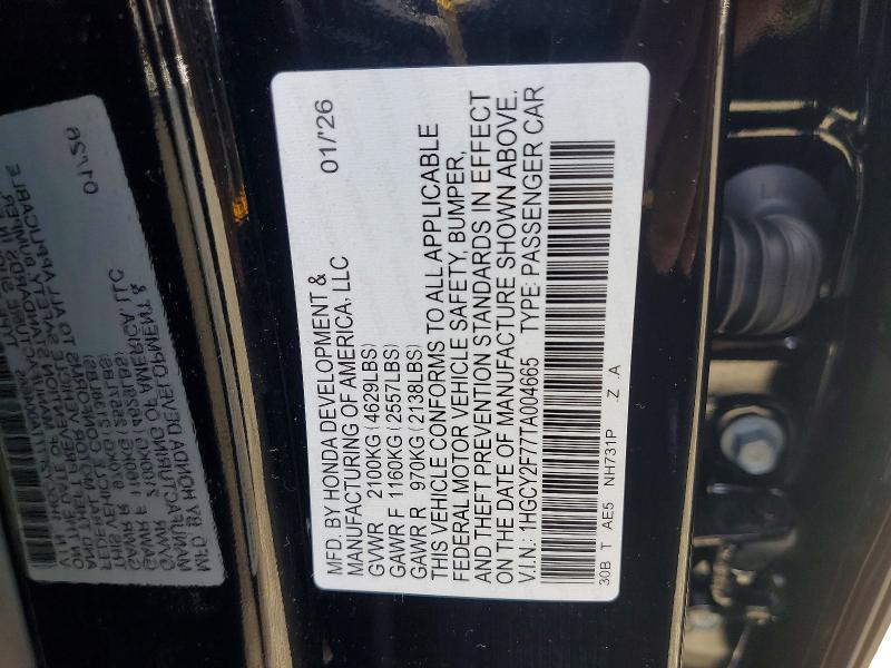 Aukcja sprzedaży 2026 Honda Accord, vin: 1HGCY2F77TA004665, numer aukcji: 56595006