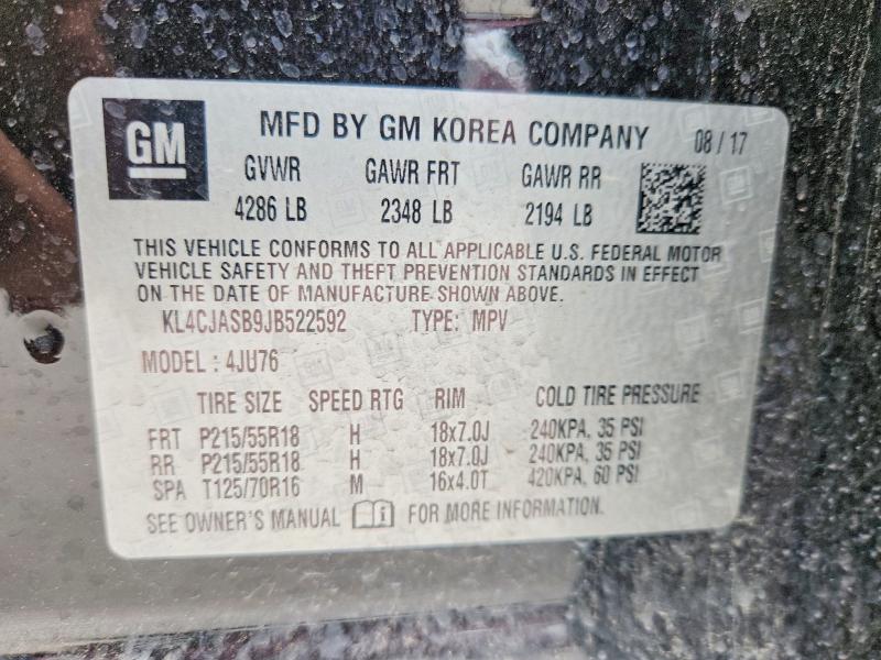 2018 Buick Encore მანქანა იყიდება აუქციონზე, vin: KL4CJASB9JB522592, აუქციონის ნომერი: 56617276
