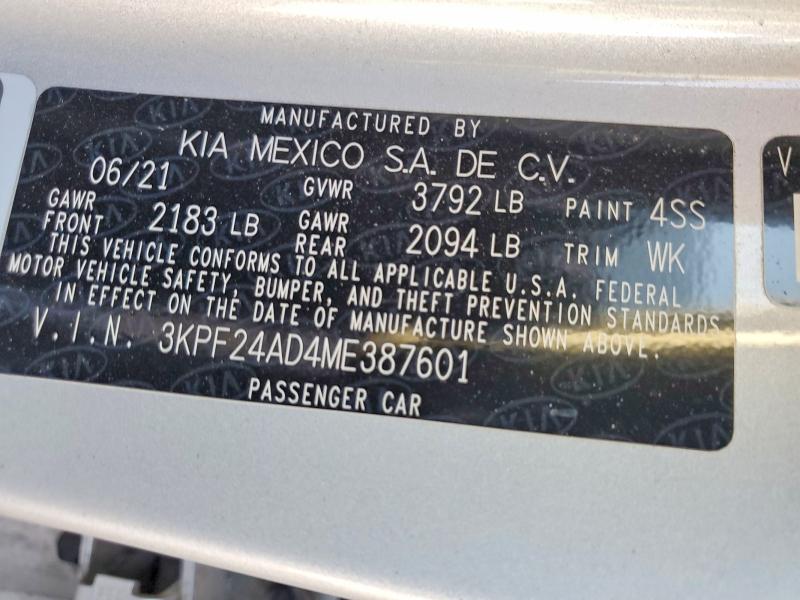 Aukcja sprzedaży 2021 Kia Forte, vin: 3KPF24AD4ME387601, numer aukcji: 55538896