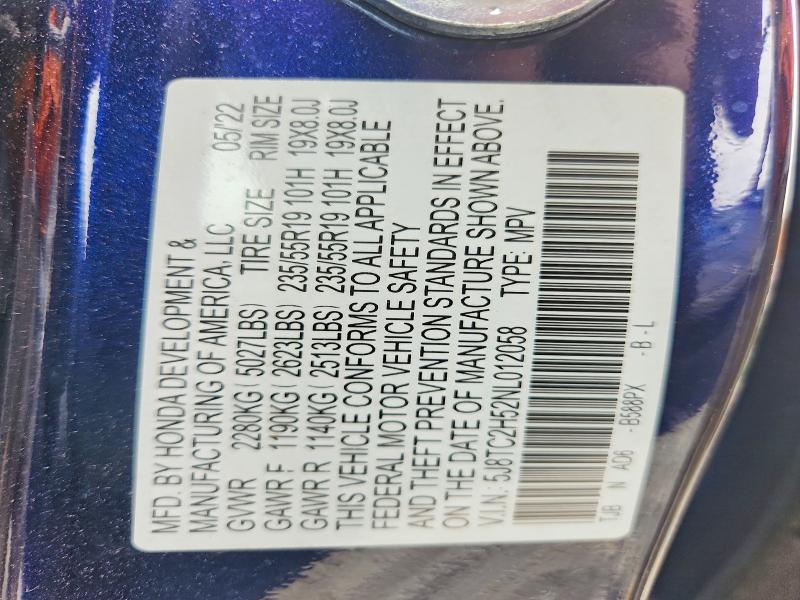 2022 Acura Rdx მანქანა იყიდება აუქციონზე, vin: 5J8TC2H52NL012058, აუქციონის ნომერი: 57018516