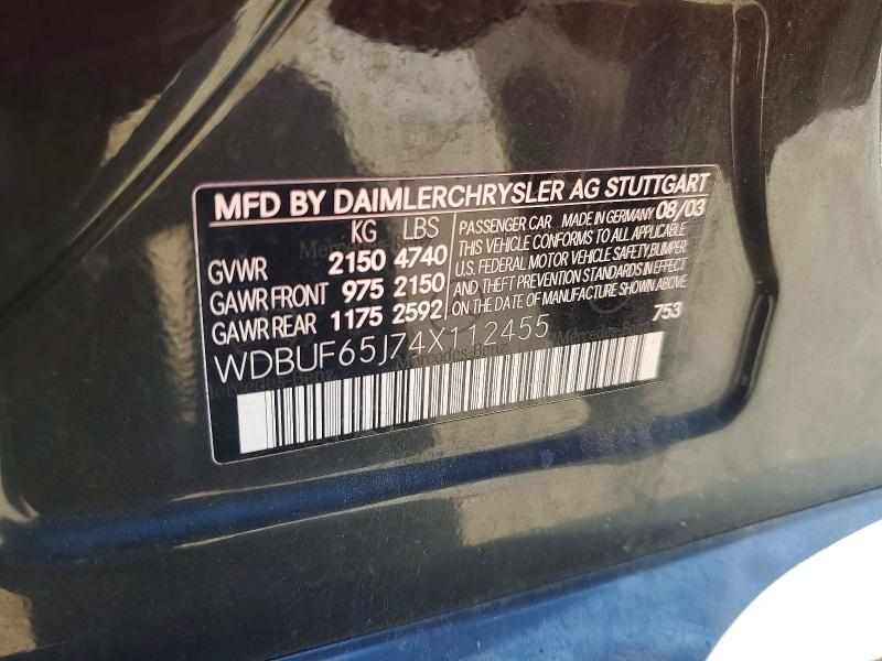 Продаж на аукціоні авто 2004 Mercedes-benz E, vin: WDBUF65J74X112455, номер лоту: 57012786