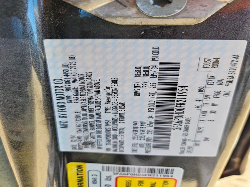 2015 Ford Fusion მანქანა იყიდება აუქციონზე, vin: 3FA6P0HD0FR211954, აუქციონის ნომერი: 58489386