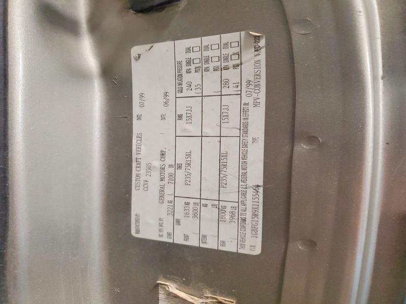 1999 Chevrolet Express G1500 მანქანა იყიდება აუქციონზე, vin: 1GBFG15R9X1155464, აუქციონის ნომერი: 55741436