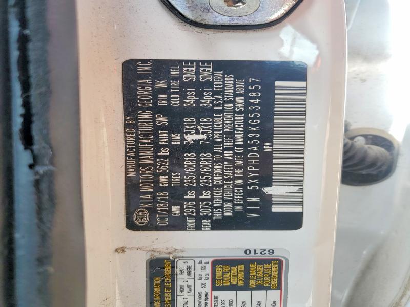 57157746 :رقم المزاد ، 5XYPHDA53KG534857 vin ، 2019 Kia Sorento مزاد بيع