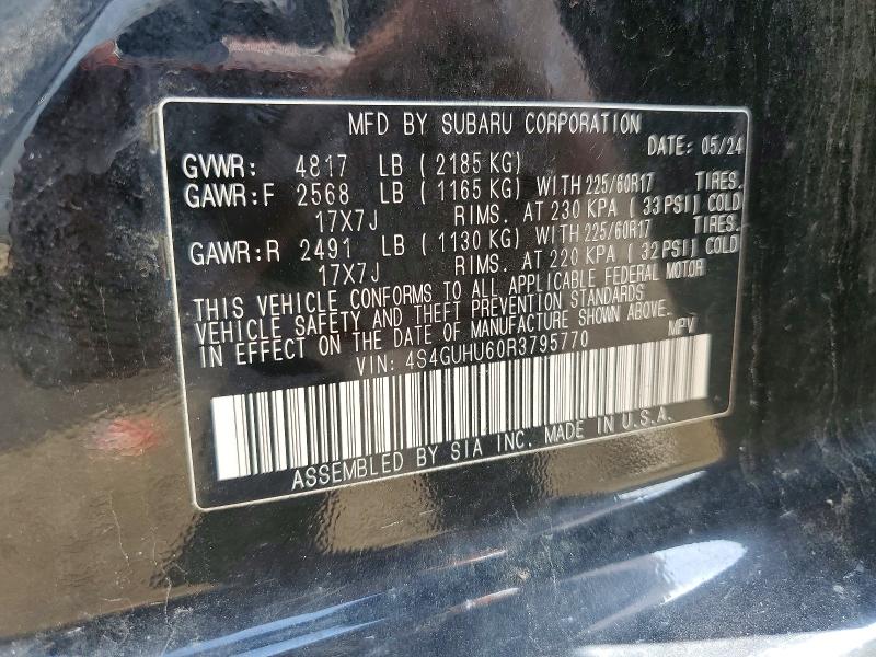 2024 Subaru Crosstrek მანქანა იყიდება აუქციონზე, vin: 4S4GUHU60R3795770, აუქციონის ნომერი: 73340475