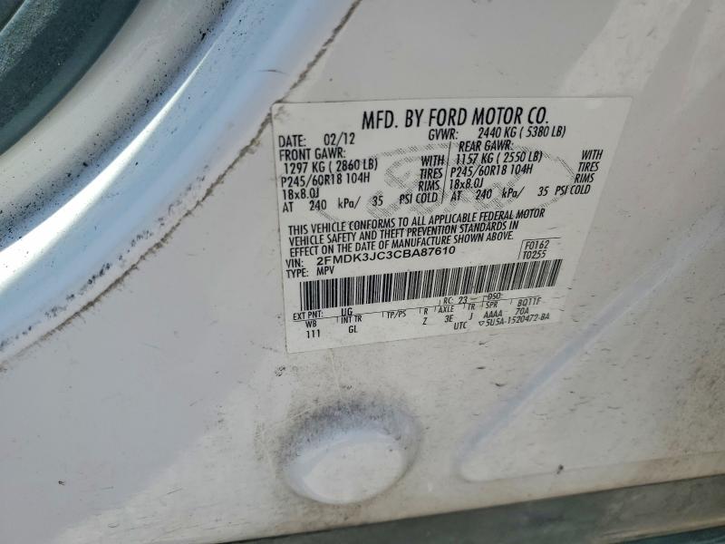 58094046 :رقم المزاد ، 2FMDK3JC3CBA87610 vin ، 2012 Ford Edge مزاد بيع