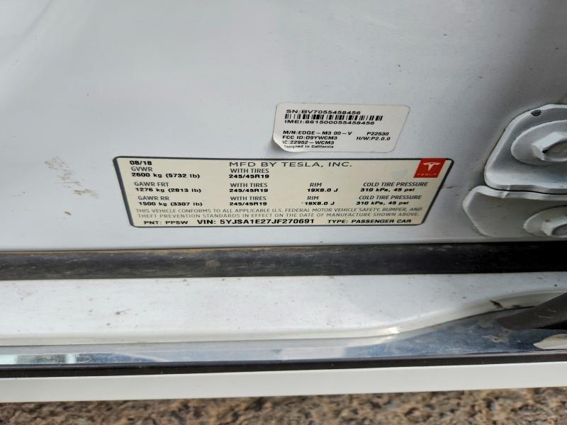 57432346 :رقم المزاد ، 5YJSA1E27JF270691 vin ، 2018 Tesla Model S مزاد بيع