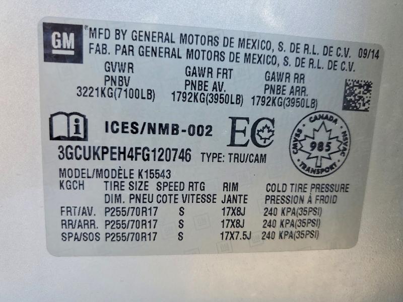 Продажа на аукционе авто 2015 Chevrolet Silverado, vin: 3GCUKPEH4FG120746, номер лота: 58214546