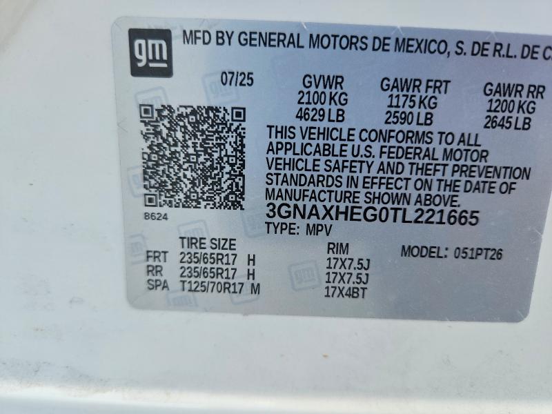 2026 Chevrolet Equinox მანქანა იყიდება აუქციონზე, vin: 3GNAXHEG0TL221665, აუქციონის ნომერი: 56634346