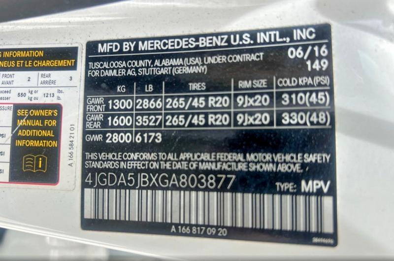 Продажа на аукционе авто 2016 Mercedes-benz Gle, vin: 4JGDA5JBXGA803877, номер лота: 56895036