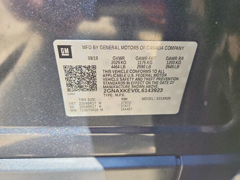 2020 Chevrolet Equinox მანქანა იყიდება აუქციონზე, vin: 2GNAXKEV0L6143923, აუქციონის ნომერი: 58331166