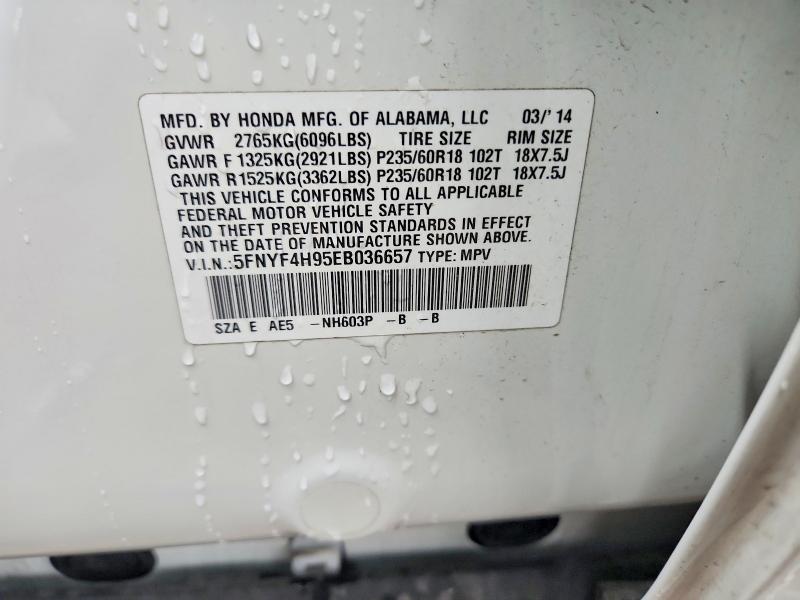 56983186 :رقم المزاد ، 5FNYF4H95EB036657 vin ، 2014 Honda Pilot مزاد بيع
