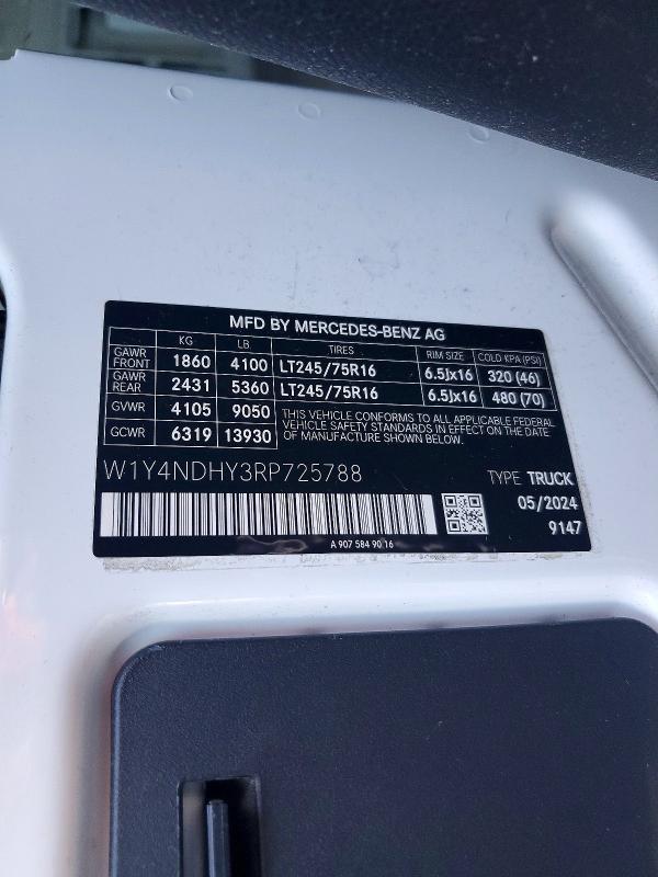 57048946 :رقم المزاد ، W1Y4NDHY3RP725788 vin ، 2024 Mercedes-benz Sprinter مزاد بيع